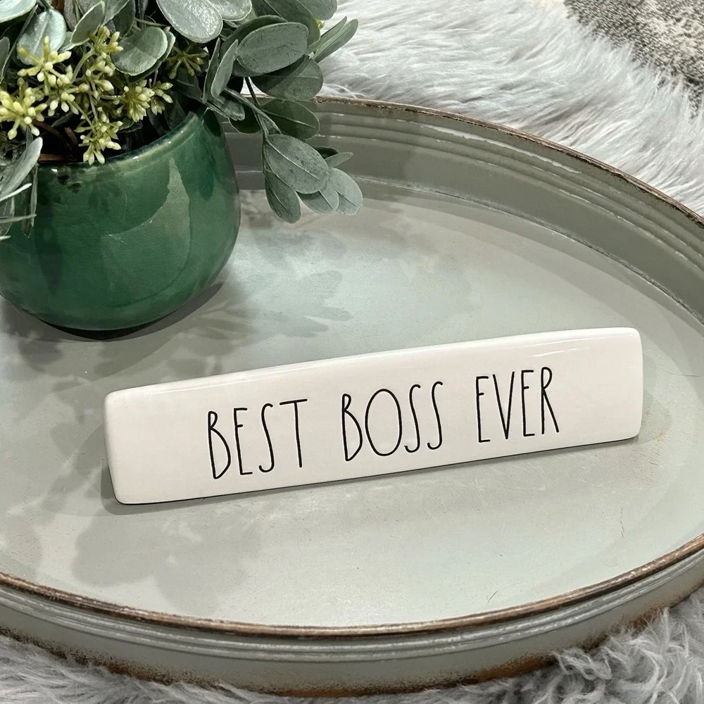 Rae Dunn Desk Plaque Sign‎ BEST BOSS EVER Office Self-Employed Inspirational